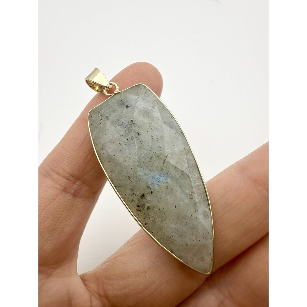 Hand Carved Faceted Labradorite Pendant Arrowhead
